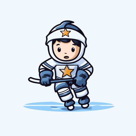 Joueur de hockey dessin animé avec une étoile sur la tête. Illustration vectorielle.