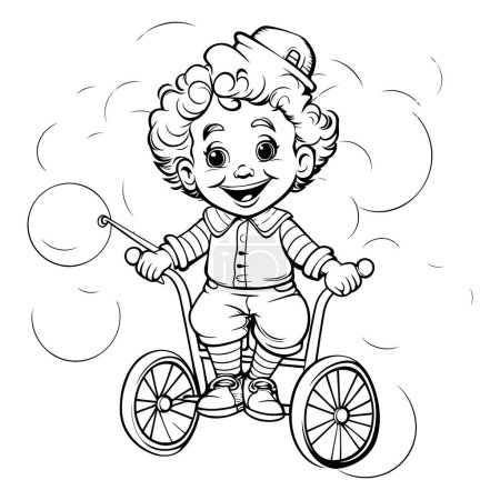 Illustration for Coloring Page Outline Of a Little Boy on a Bicycle Vector - Royalty Free Image