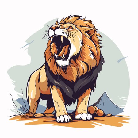 Téléchargez les illustrations : Lion sur le rocher. Illustration vectorielle d'un animal sauvage. - en licence libre de droit