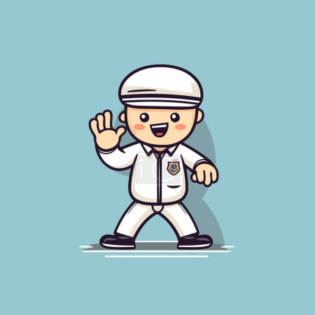 Illustration for Cute cartoon delivery man wearing uniform and cap. Vector illustration. - Royalty Free Image