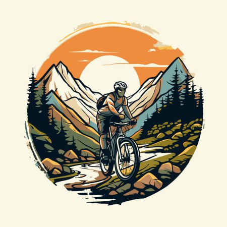 Illustration for Mountain biker riding a bike in the mountains. Vector illustration. - Royalty Free Image