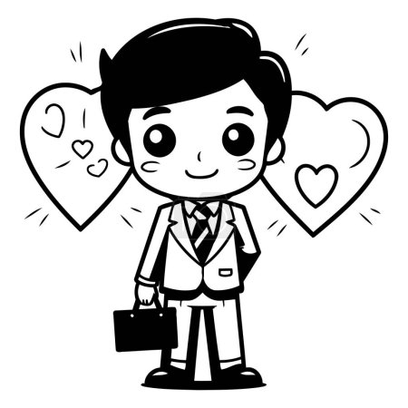 Ilustración de Hombre de negocios con un maletín y corazones a su alrededor. Ilustración vectorial. - Imagen libre de derechos