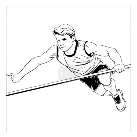 Illustration for Vector illustration of a male track and field athlete running at the finish line. - Royalty Free Image