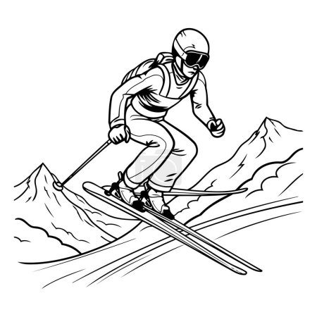 Illustration for Skiing. freestyle. extreme sport. Black and white vector illustration. - Royalty Free Image