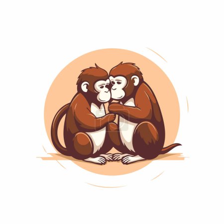 Ilustración de Un par de monos enamorados. Ilustración vectorial sobre fondo blanco. - Imagen libre de derechos