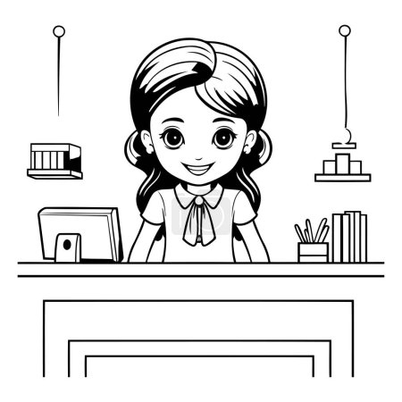 Ilustración de Linda niña estudiante en el escritorio de la escuela vector de dibujos animados ilustración diseño gráfico - Imagen libre de derechos