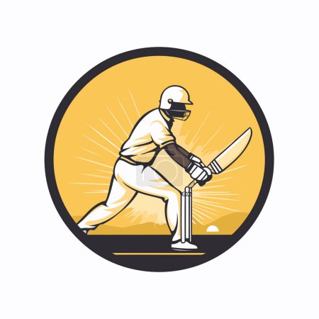 Illustration for Cricket player with bat and ball vintage style vector illustration. - Royalty Free Image
