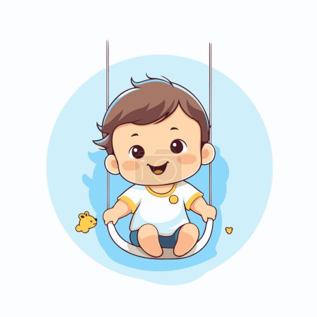 Illustration for Cute baby boy sitting on a swing. Vector cartoon illustration. - Royalty Free Image