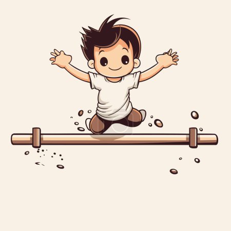 Illustration for Boy jumping on a seesaw. Vector illustration in cartoon style. - Royalty Free Image