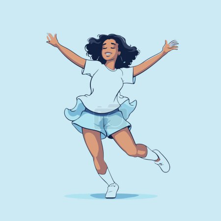 Illustration for Joyful young woman jumping. Vector illustration in cartoon comic style. - Royalty Free Image