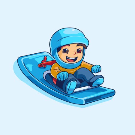 Téléchargez les illustrations : Petit garçon en snowboard sur fond bleu. Illustration vectorielle. - en licence libre de droit