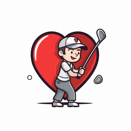 Illustration for Golf player holding a club and a red heart. vector illustration - Royalty Free Image