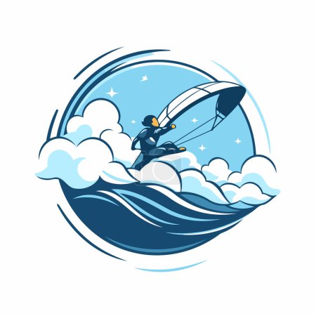 Ilustración de Logo de Kitesurf. Ilustración vectorial de un surfista de cometas en una ola. - Imagen libre de derechos
