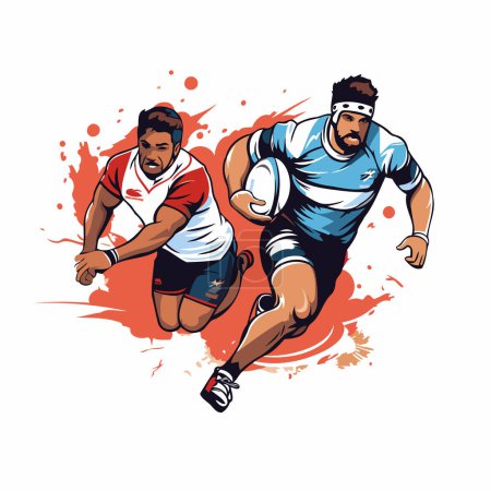 Jugador de rugby con pelota. Ilustración vectorial del rugby.