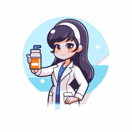 Illustration for Scientist girl with bottle of water. Vector illustration in cartoon style - Royalty Free Image