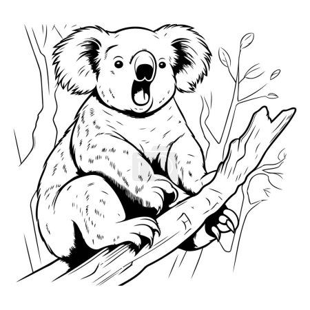 Téléchargez les illustrations : Ours Koala assis sur la branche d'eucalyptus illustration vectorielle - en licence libre de droit