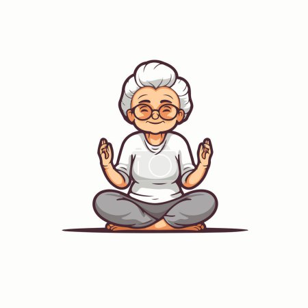 Ilustración de Una anciana sentada en posición de loto. Ilustración vectorial. - Imagen libre de derechos