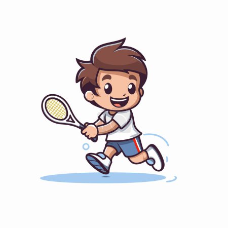 Illustration for Cute little boy playing tennis cartoon vector Illustration on a white background - Royalty Free Image