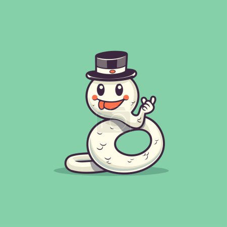 Illustration for Cute snake in top hat on green background. Vector illustration. - Royalty Free Image
