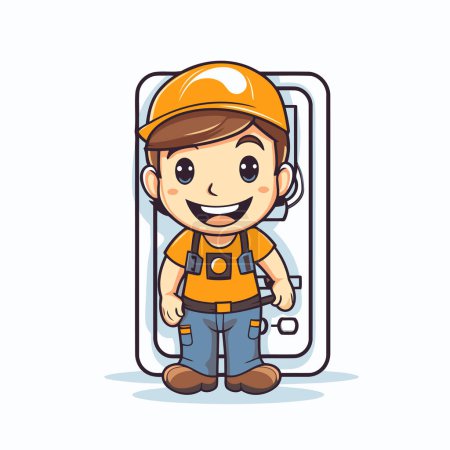 Illustration for Cute electrician character. Cute cartoon style vector illustration. - Royalty Free Image