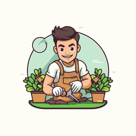 Illustration for Gardener cartoon character. vector illustration. Flat design style. Isolated on white background - Royalty Free Image