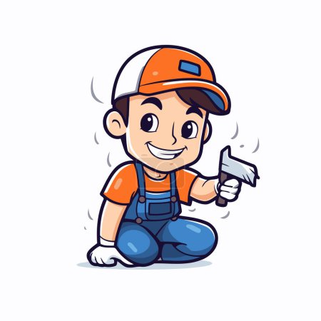 Illustration for Cartoon character illustration of a handyman holding a paint roller. - Royalty Free Image