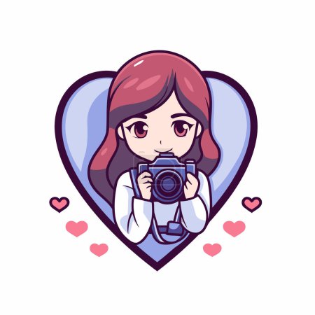 Ilustración de Ilustración de una linda chica sosteniendo una cámara en forma de corazón - Imagen libre de derechos