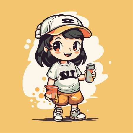 Illustration for Cute little girl with a bottle of water. vector illustration. - Royalty Free Image