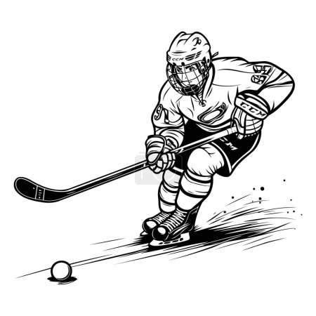 Illustration for Ice hockey player. Vector illustration ready for vinyl cutting. Monochrome. - Royalty Free Image