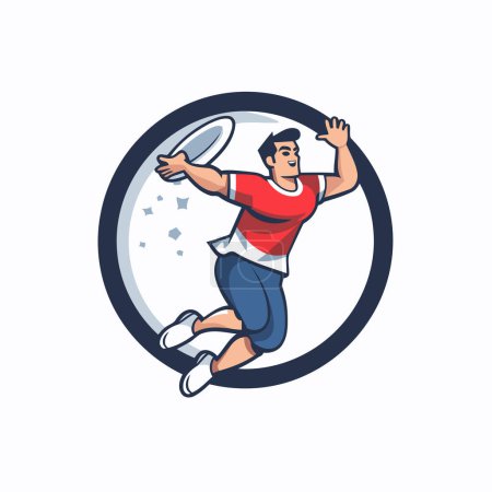 Illustration for Rugby player running with ball. Vector illustration in circle. - Royalty Free Image