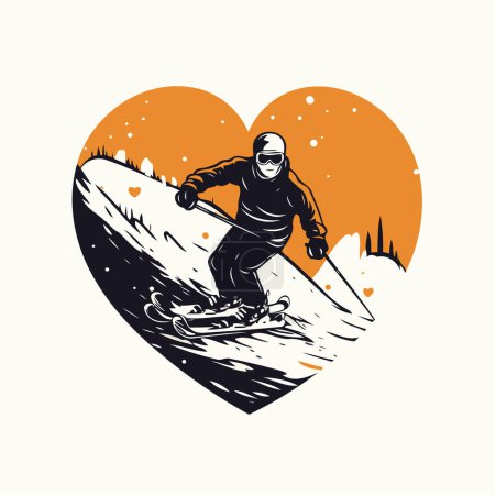 Illustration for Snowboarder in the shape of a heart. vector illustration - Royalty Free Image
