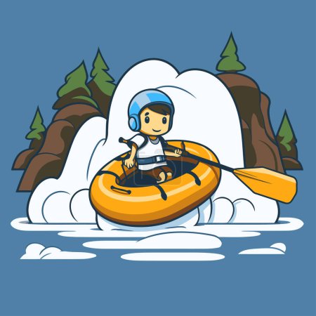 Illustration for Illustration of a boy kayaking in the river. Vector illustration. - Royalty Free Image