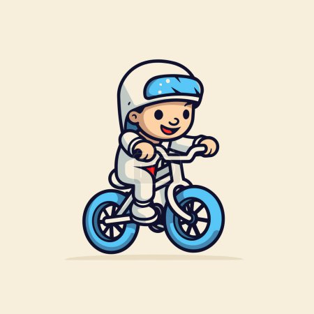 Illustration for Cute little boy in helmet riding a bicycle. Vector illustration. - Royalty Free Image