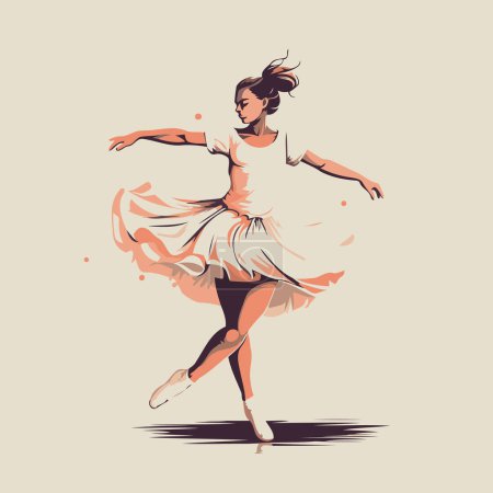 Téléchargez les illustrations : Belle fille ballerine dans une robe blanche. Illustration vectorielle. - en licence libre de droit