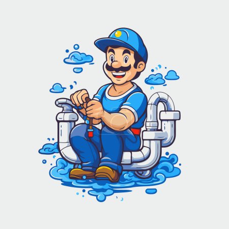 Illustration for Plumber cartoon character. Plumber vector illustration. Plumber character design - Royalty Free Image