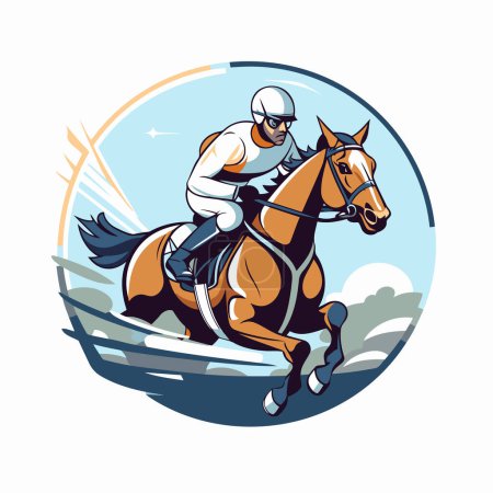 Téléchargez les illustrations : Jockey à cheval sur la piste. Illustration vectorielle d'un jockey chevauchant un cheval sur un circuit. - en licence libre de droit