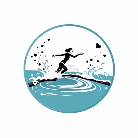 Illustration for Silhouette of a girl jumping into the sea. Vector illustration - Royalty Free Image