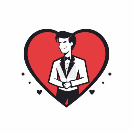 Illustration for Tuxedo man in heart shape. Vector illustration in flat style - Royalty Free Image