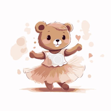 Téléchargez les illustrations : Mignon ours en peluche ballerine dans un tutu. Illustration vectorielle. - en licence libre de droit