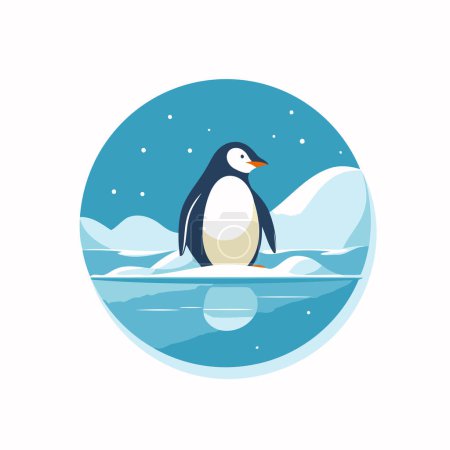 Téléchargez les illustrations : Pingouin sur glace floe icône plate. Illustration vectorielle. - en licence libre de droit