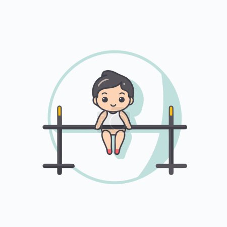 Illustration for Cute little girl sitting on parallel bars. Flat style vector illustration. - Royalty Free Image