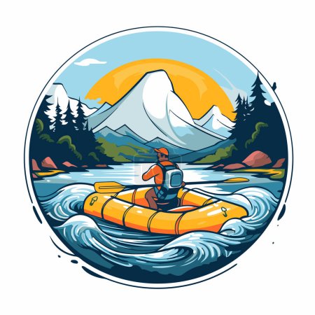 Illustration for Rafting on a mountain river. Vector illustration of a rafting on a mountain river. - Royalty Free Image
