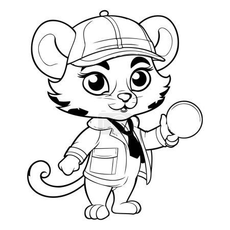Téléchargez les illustrations : Illustration de dessin animé noir et blanc du personnage de mascotte de rat pour livre à colorier - en licence libre de droit