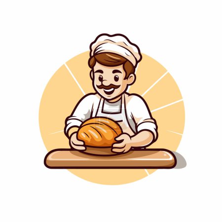 Téléchargez les illustrations : Boulanger avec du pain. Illustration vectorielle d'un personnage de dessin animé pour votre design - en licence libre de droit