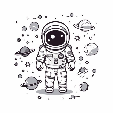 Ilustración de Astronauta en el espacio. Vector dibujado a mano garabato ilustración - Imagen libre de derechos