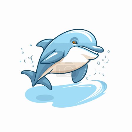 Illustration for Cartoon dolphin jumping out of the water. Vector illustration on white background. - Royalty Free Image