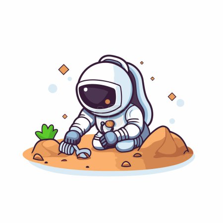 Illustration for Astronaut sitting on the sand. Cute cartoon vector illustration. - Royalty Free Image