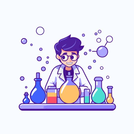 Illustration for Scientist in laboratory. Vector illustration in a flat style. Cartoon character - Royalty Free Image