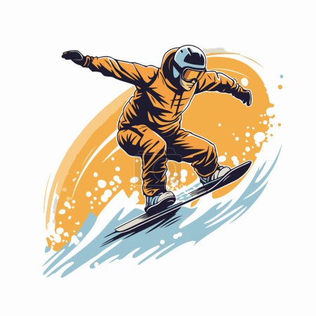 Téléchargez les illustrations : Snowboarder sautant sur un snowboard. Illustration vectorielle pour votre design - en licence libre de droit