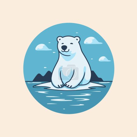 Illustration for Polar bear on a rock in the water. Vector illustration. - Royalty Free Image